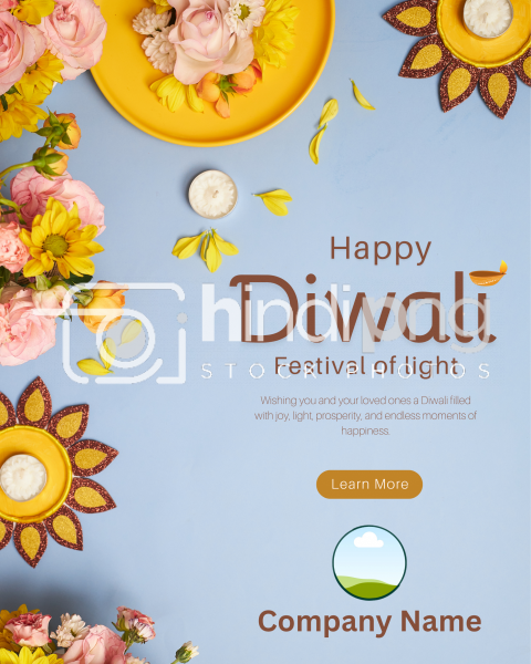 Yellow and Blue Simple Happy Diwali Greetings Instagram Post (1)