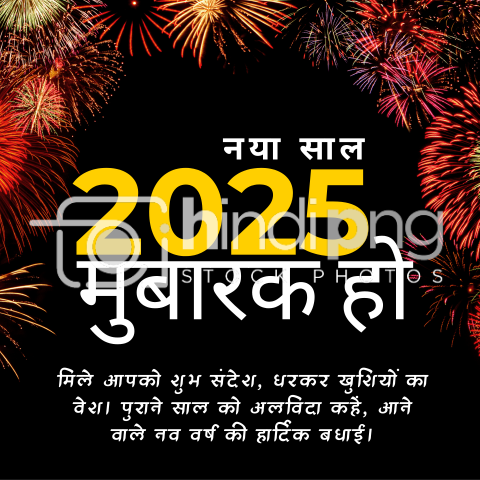 Happy New Year 2025 Wishes in Hindi - Artistic Hindi New Year 2025 PNG