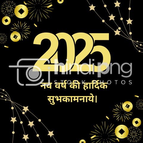 Happy New Year 2025 Wishes in Hindi - Vibrant Hindi New Year PNG 2025